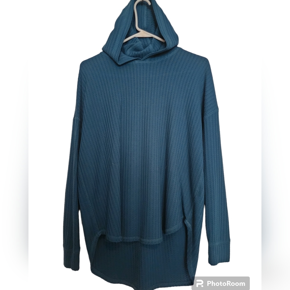 CHASER Green Long Sleeve Waffle Knit Top with Hood SZ Small Medium